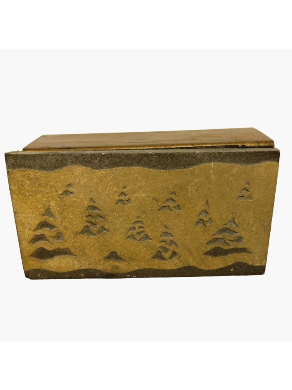Rustic Paperweight Metal Stone Engraved Pine Trees Art Scene Lodge Cabin Cottage